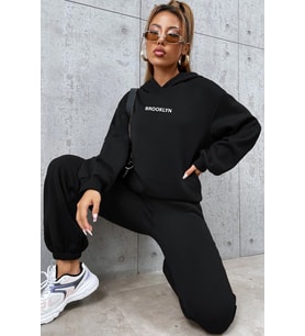 Unisex Brooklyn Baskılı Eşofman Takımı (Siyah)