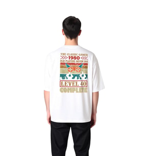 Erkek Oversize Oyun Temalı Baskılı Tişört Level Complete Retro Nostaljisi Rahat Kesim Günlük Modern