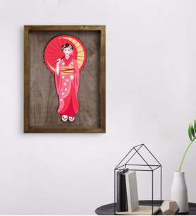 BK Home Geisha Tasarımlı Doğal Masif Ahşap Çerçeveli Tablo 45x65cm-1