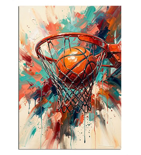 Potada Basketbol Topu Renkli Sıçrama Dekoratif Kanvas - Mdf Ahşap Tablo