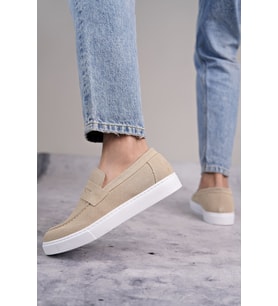 Estilo X Bağcıksız Süet Erkek Günlük Spor Klasik Ayakkabı BT - Krem