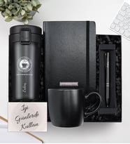 Siyah Termos & Kupa & Kalem & Siyah Defter Hediye Seti