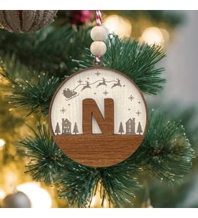 İskandinav Tarzı N Harfi Yılbaşı Ağaç Süsü, Minimalist Noel Baba Desenli Çam Ağacı Süsü