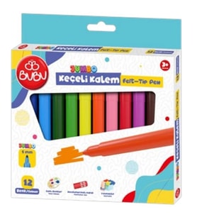 Bu-Bu Keçeli Kalem Jumbo 5 MM Karton Kutu 12 Renk Jumbo Keçeli Boya Kalemi (Karışık)