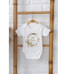 Pia Baby Premium %100 Pamuk İsme Özel Organik Baskılı Çıtçıtlı Bebek Body Zıbın Modelleri 5087-16 (Ekru)