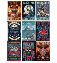 Vintage Kovboy Poster Sticker 9 Parça Telefon, Tablet, Defter, Laptop Sticker