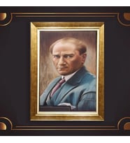 Altın Varaklı Çerçeveli Paspartulu Atatürk Tablo z4822 (Gold)