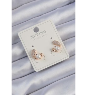 Xuping Rose Gold Renk Zirkon Taşlı İncili Yunus Ballığı Küpe