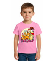 Unisex Garfıeld Baskılı Çocuk Tişört pamuklu penye kumaş (Pembe)