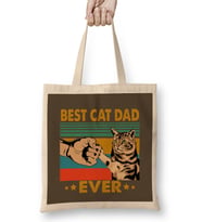 Best Cat Dad Ever Funny Cat Daddy Father Day Vintage 02 Bez Çanta Uzun Saplı