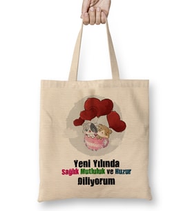 Yeni Yıl Hediyesi Mutlu Yıllar 06 Bez Çanta Uzun Saplı