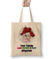 Yeni Yıl Hediyesi Mutlu Yıllar 06 Bez Çanta Uzun Saplı