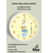 İsme Özel Sevimli Hayvanlar Çocuk Odası Duvar Saati Orta Boy 30 cm Beyaz Camlı Sessiz