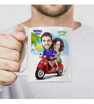 Kişiye Özel Motorum Sen ve Ben Karikatürlü Kupa Bardak