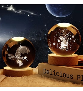 Küçük Prens Işıklı Ahşap Kaideli 2'lü Cam Küre 8cm*6cm