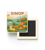 Sinop - Memleket Temalı - Paper Cut Art - Baskılı Buzdolap Magneti Kare - 9x9 cm