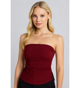 Lupinn Moda Kadın Straplez Büzgülü Askısız Bluz – Bordo ve Siyah Renk Seçenekli (Bordo)