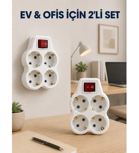 Kablosuz Duvar Tipi Priz Çoğaltıcı 4 Çıkışlı Anahtarlı 2 Adet Avantajlı Set
