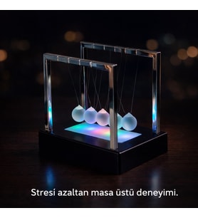 Stres Azaltıcı Ofis Masa Dekoru ​​​​5 Toplu Renkli LED Işıklı Newton Denge Topları Dekoratif Hediye (Çok Renkli)