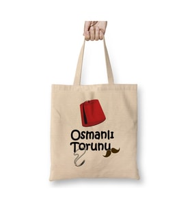 Osmanlı Torunu Beyaz Bez Çanta Uzun Saplı Alışveriş Çantası Plaj Çantası