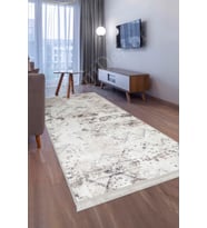 Dijidekor Halı Bej Cool K1280 Yıkanabilir Saçaklı Kesme İnce Yolluk Kilim Salon Halısı Modelleri (Bej-Grı)