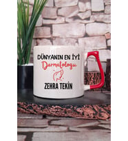 Dünyanın En İyi Dermatoloğu Baskılı Kişiye Özel Dermatolog Hediyelik Kırmızı Kulplu Kupa Bardak