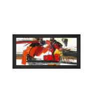 Soyut Şekiller Motifli Kanvas Tablo 80 x 110 cm Siyah Çerçeve