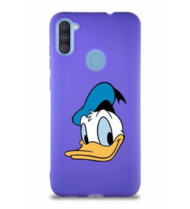 Samsung Galaxy M11 Soft Premier Kapak Donald Duck-B Tasarımlı Silikon Kılıf - Mor (Şeffaf)