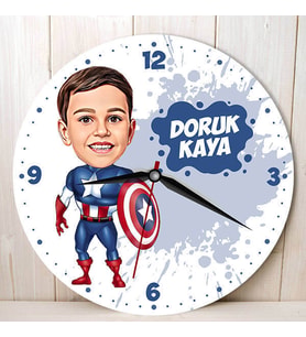 ?Erkek Çocuğa Hediye Süper Kahraman Erkek Çocuk Karikatürlü Duvar Saati