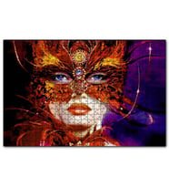 Cakapuzzle Kırmızı Tüylü Maskeli Kadın Görseli  Puzzle Yapboz MDF (Ahşap) (120 Parça)