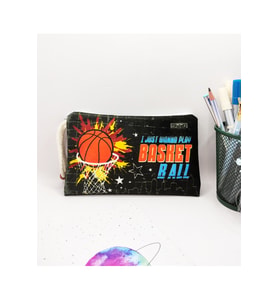 Basketbol Topu Desenli Kalem Kutusu Yıkanabilir Bez Kalemlik (Siyah)