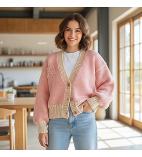 ChicLookDesign Pembe&Krem Çiçek Motifli Bohem Kadın Hırka