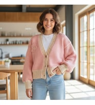 ChicLookDesign Pembe&Krem Çiçek Motifli Bohem Kadın Hırka (Pembe-Ekru)