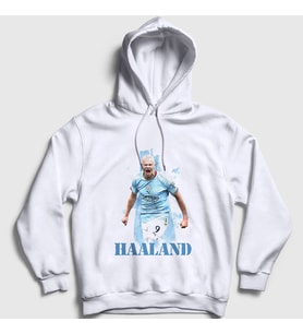 Presmono Unisex Beyaz Erling Haaland Spor Futbol Kapüşonlu Sweatshirt 430610tt