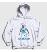 Presmono Unisex Beyaz Erling Haaland Spor Futbol Kapüşonlu Sweatshirt 430610tt