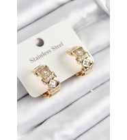 Çelik Zirkon Taşlı Halka Model Gold Renk Kadın Küpe