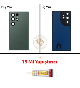 Samsung S22 Ultra Yeşil Arka Pil Kapağı Batarya Kapağı Lazer Kesim + B-7000 Yapıştırıcı