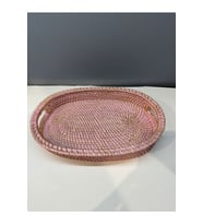 Dekoratif Polyester Hasır Tepsi Pembe-Gold Eskitme