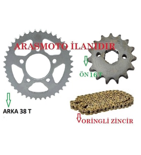 Drift L 125 Performans Hız Zincir Dişli Seti Oringli Gold Zincir ARKA 38T - ÖN 16T ARASMOTO. (Siyah)