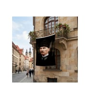 Kalpaklı Gazi Mustafa Kemal Atatürk Portresi Poster Bayrak Premium Raşel Kumaş ATA35