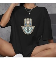 Unisex Bisiklet Yaka Baskılı Oversize T-Shirt - Siyah