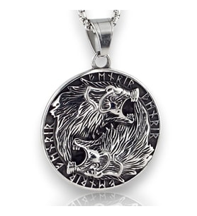 Viking Çift Kurt Nordik İskandinav Madalyon Titanyum Çelik Erkek Kolye Q0966