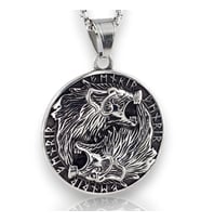 Viking Çift Kurt Nordik İskandinav Madalyon Titanyum Çelik Erkek Kolye Q0966