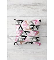 Renkli Üçgen Desenli Çift Tarafı Baskılı Gizli Fermuarlı Yastık Kılıfı Kırlent Koltuk Yastık Kılıfı (Pembe)