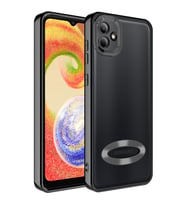 Samsung Galaxy A04 Kılıf Logo Yeri Açık Kamera Lens Korumalı Renkli Kenarlı Şeffaf Silikon (Siyah)