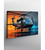 Kanvas Tablo Gece Şehirde Helikopter