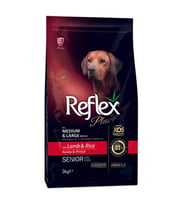 Reflex Plus Orta ve Büyük Irk Kuzulu Pirinçli Yaşlı Köpek Maması 3 Kg