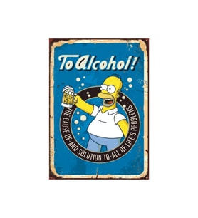 Homer Simpson Bira Temalı Retro Ahşap Tablo - To Alcohol Repliğiyle