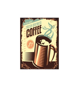 Fresh Brewed Coffee Retro Ahşap Poster Tablo  Vintage Kahve Reklamı Dekoru