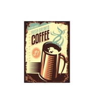 Fresh Brewed Coffee Retro Ahşap Poster Tablo  Vintage Kahve Reklamı Dekoru